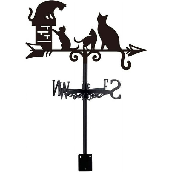 Iron Wind Direction Indicator Weathervane for Outdoor Garden Wind Measuring Tool Cat Shape 250x358mm