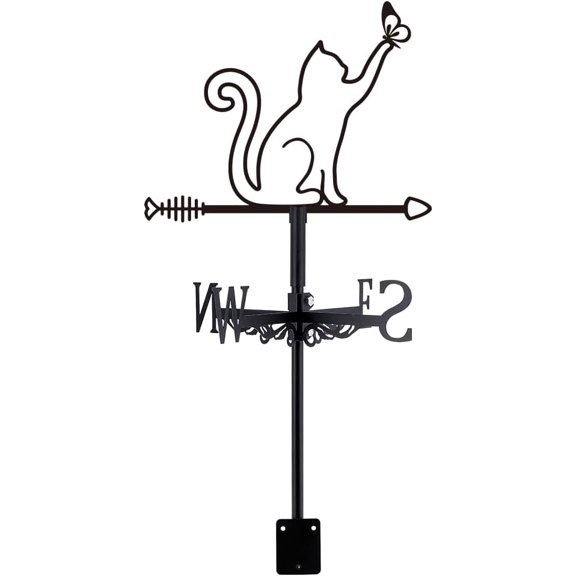 Iron Wind Direction Indicator Weathervane for Outdoor Garden Wind Measuring Tool Cat Shape 265x280mm for DIY