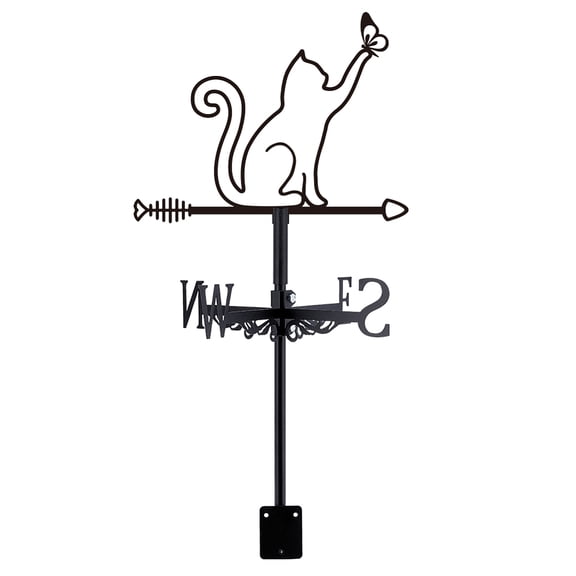 Iron Wind Direction Indicator Weathervane for Outdoor Garden Wind Measuring Tool Cat Shape 265x280mm for making