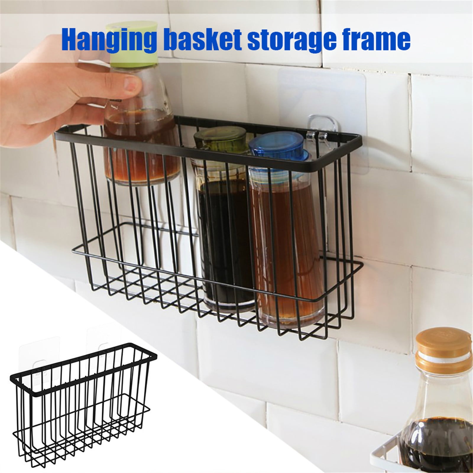 Iron Wire Basket Storage Rack | Self-Adhesive Mesh Organizer | No-Drill ...