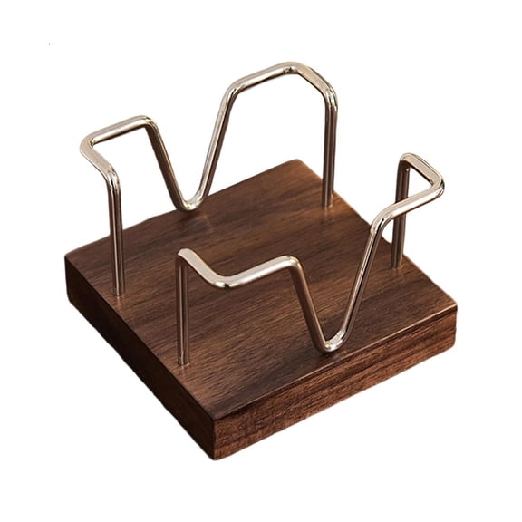 Iron Wire Note Block Box with Wood Base Desk Note Memo Pad Stand Storage Box