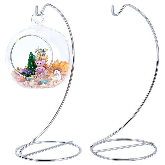 Iron Wire Ornament Display Stand Air Plant Holder Terrarium Hanger Semi-circle Platinum 104x135x227mm