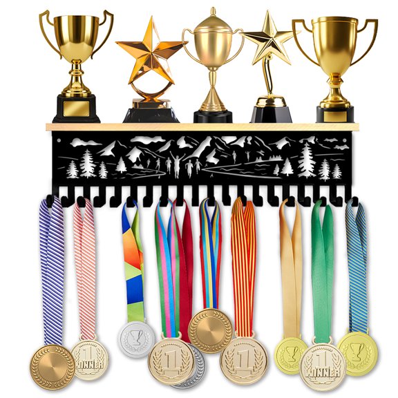 Iron & Wood Medal Holder & Tray Medal Display Hanger Rack Medal Holder Frame with Screw Tree 80x400mm