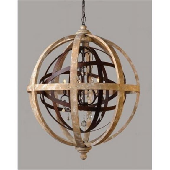 Iron & Wood Open Work Globe with Crystal Accents - 42 x 32 x 32 in.