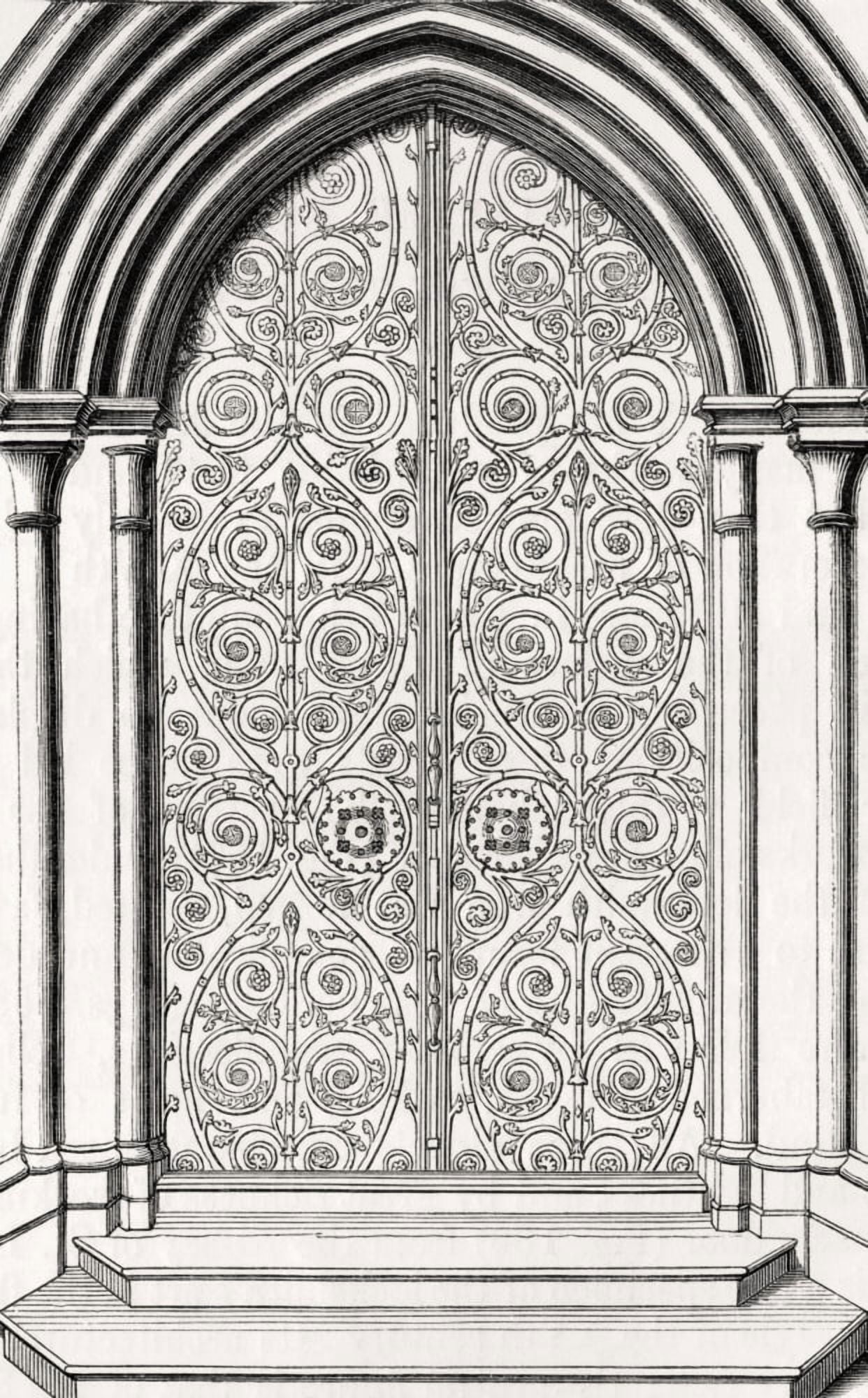 Iron Work On The East Door Of St Georges Chapel Windsor England From Handbook Of The Arts Of The Middle Ages And Renaissance Published London 1855 Canvas Art - Ken Welsh Design Pics (22 x 36)