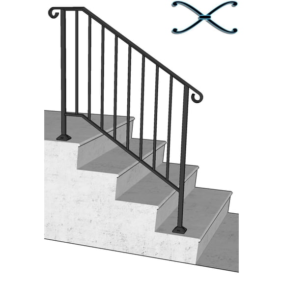 Iron X Handrail Picket #3 (Wood or Composite Steps)