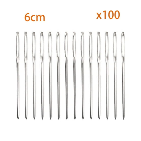 Iron Yarn Needles Big Eye Blunt Needles for Cross-Stitch Knitting Ribbon Embroidery Platinum 60x2mm 100pcs/set