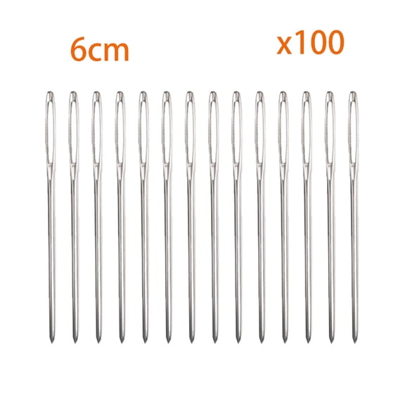 Iron Yarn Needles Big Eye Blunt Needles for Stitch Knitting Ribbon Embroidery Platinum 60x2mm 100pcs/set
