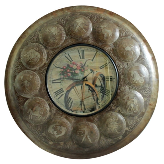 Iron Zodiac Sign Wall Clock with Bike Picture