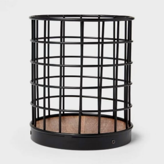 Iron and Mangowood Wire Utensil Holder Black - Kitchen Utensil Caddy, Silverware Storage, 6.6" Height