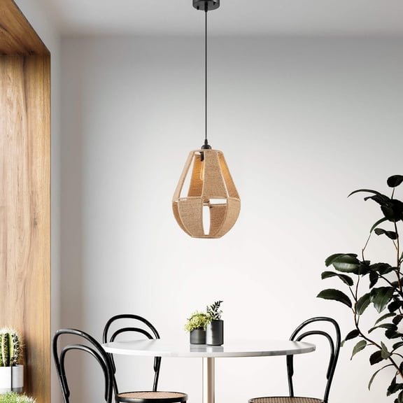 Iron and Ropes 1 Light 12" Diam Pendant // Black and Beige