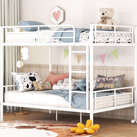 Iron-crafted Bunk Bed in White | Stable Structure, Sleep Soundly Without Wobbling