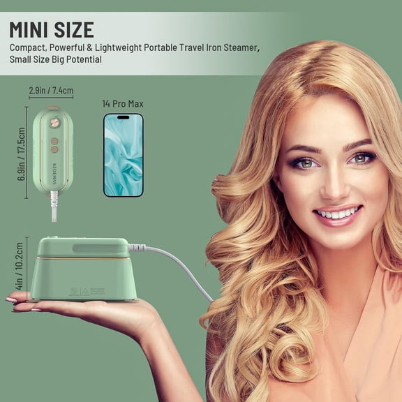 Iron for Clothes,Travel Portable Mini Iron, 2 Steam Levels/DryIroning/Foldable/1100W Garment Steamers (ONLY FOR 120V) (Green)