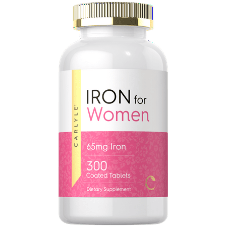 Iron for Women 65mg | 300 Coated Tablets | Vegetarian, Non-GMO & Gluten Free Supplement | By Carlyle