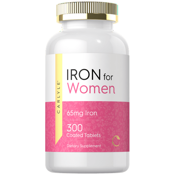 Iron for Women 65mg | 300 Coated Tablets | Vegetarian, Non-GMO & Gluten Free Supplement | By Carlyle