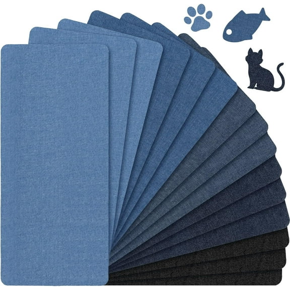 Iron-on Denim Patches for Jeans 11" x 4.92" Best Heat and Bond Patches for Clothing Repair Jeans Patches for Ripped Jeans,Jacket,Elbow,Knees Black,Blue,Dark Blue,Light Blue,Sky Blue