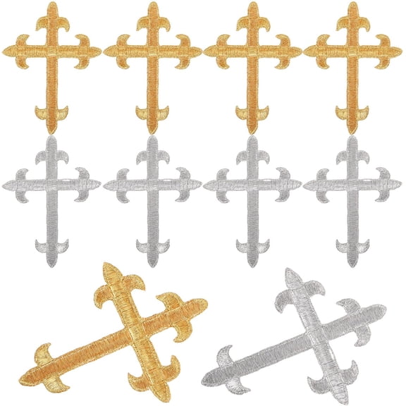 Iron-on Embroidered Cross Patches Gold Silver Sequin Appliques 10pcs