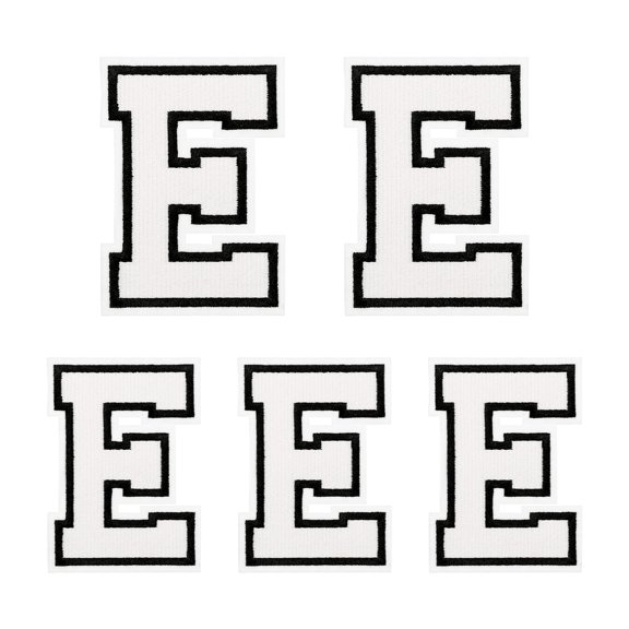 Iron on Letter 4.4"/3.1" Alphabet E Patches for Repairing Clothing DIY (White, Pack of 5)