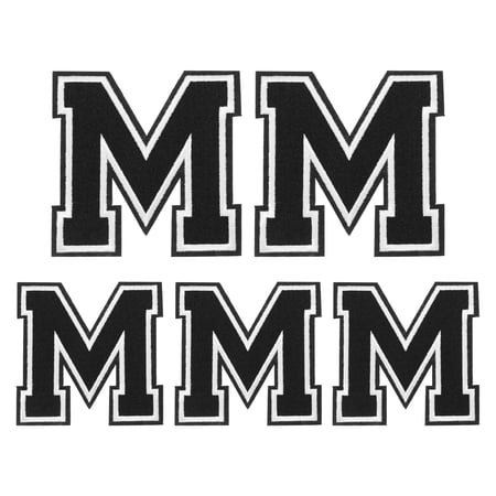 Iron on Letters Patches, 5PCS Alphabet M Iron on Embroidered Patch for Repairing Clothing (4.4"/3.1", Black )