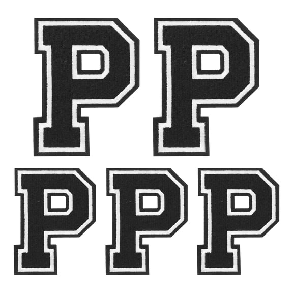 Iron on Letters Patches, 5PCS Alphabet P Iron on Embroidered Patch for Repairing Clothing (4.4"/3.1", Black )