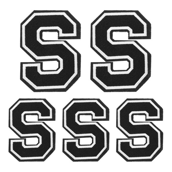 Iron on Letters Patches, 5PCS Alphabet S Iron on Embroidered Patch for Repairing Clothing (4.4"/3.1", Black )