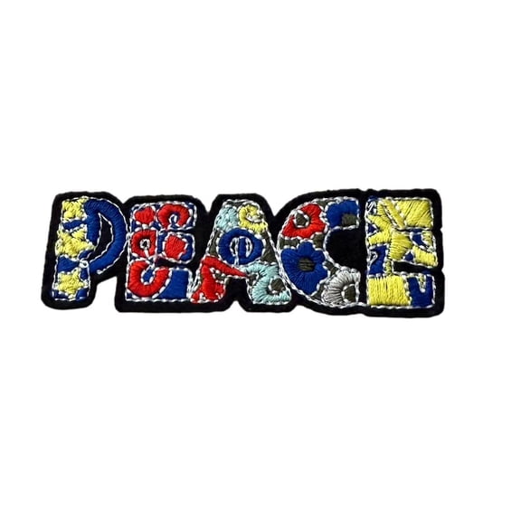 Iron on Patch - PEACE Colorful 3 Inch Wide Embroidered