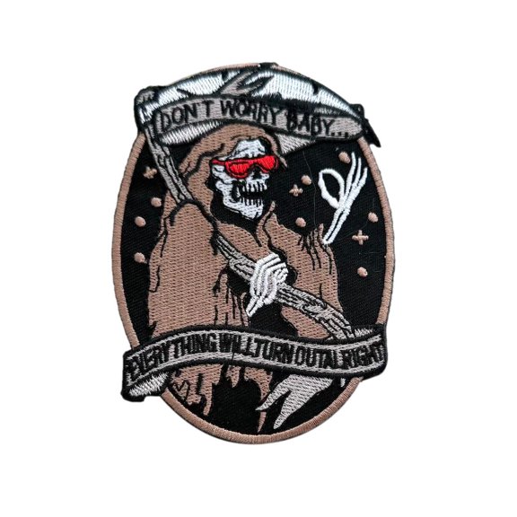 Iron on Patch - Reaper Skull Don't Worry ... Biker DIY Patch
