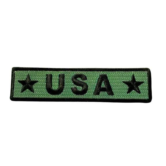 Iron on Patch - USA With Stars Embroidered Black and Green Stitch 4 Inch
