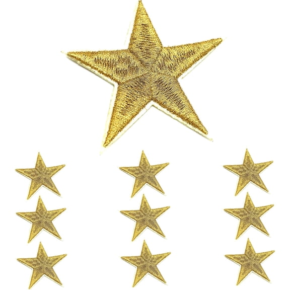 Iron-on Patches, 10 Pack 5 Star Sew Embroidered Patches Appliques Embellishments for Clothing Jackets Hat Backpack Repairing Decorations, Golden