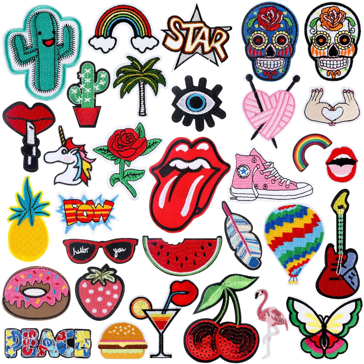 U-Sky 32pcs Assorted Iron on Patches for Kids Clothing Sew on Appliques for Jeans Jackets Backpacks Vest Dress Holes Logo