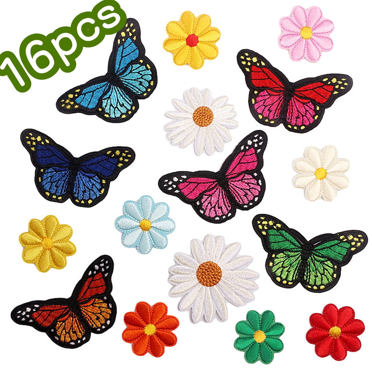 Iron on Patches Flowers & Butterfly Embroidery Applique Patches for Arts  Crafts 16 Pcs 
