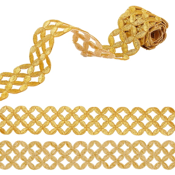 Iron on/Sew on Embroidery Coin Polyester Hollow Lace Ribbons for Craft Sewing Costume Decoration Gold 1-3/4 inch(44mm)