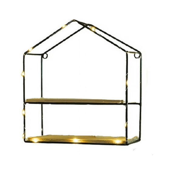 Iron wall small house double shelves, Black