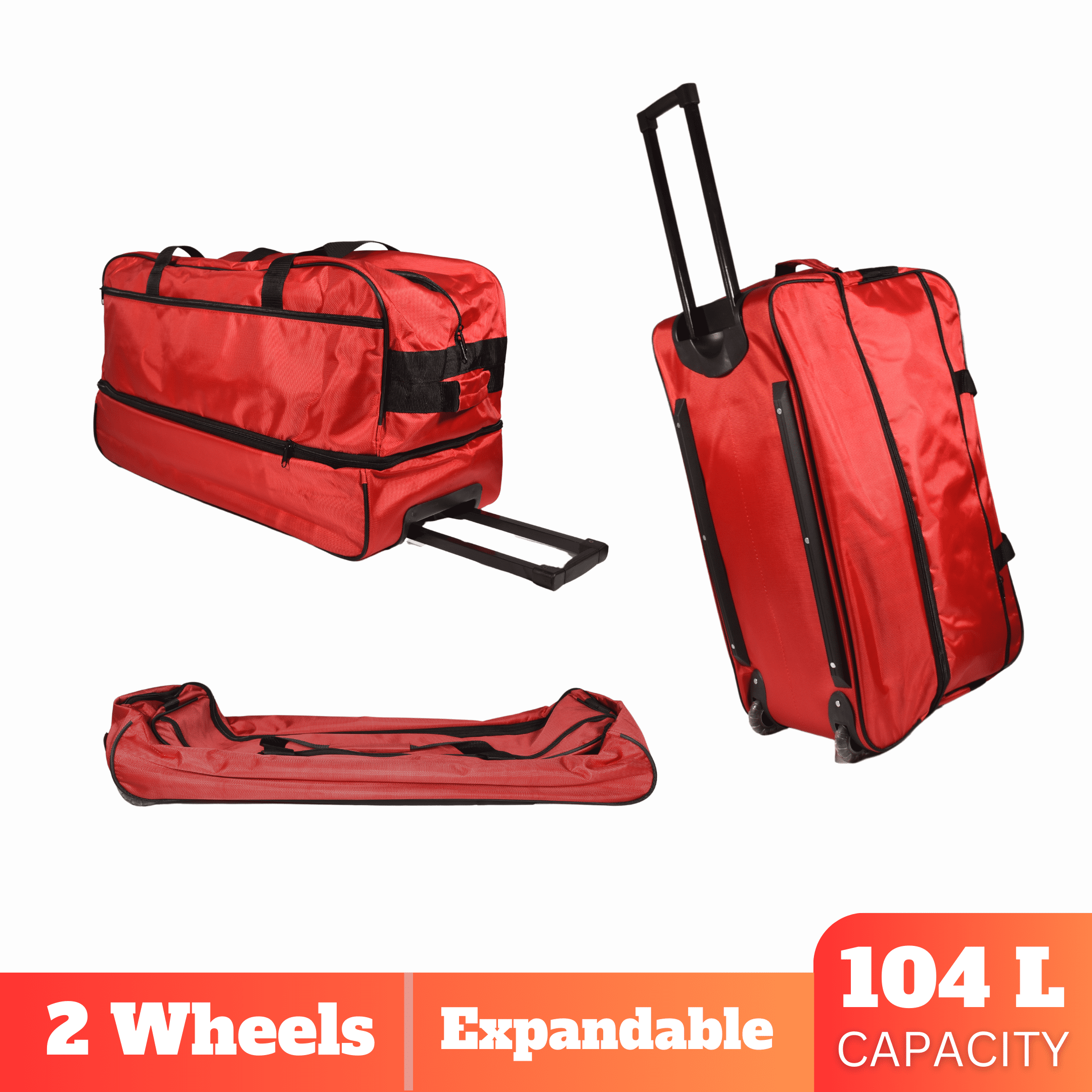 IronBar 27.5 in Rolling Expandable Foldable Bag 140 L Capacity for Travel Gym Weekender Overnighter Red