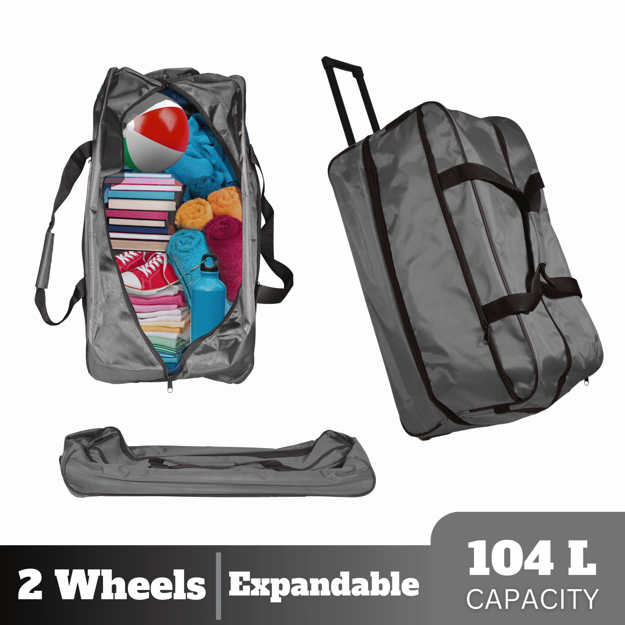 IronBar Rolling Duffle Bag Wheeled Rolling Expandable Suitcase Foldable 27.5 IN Gray