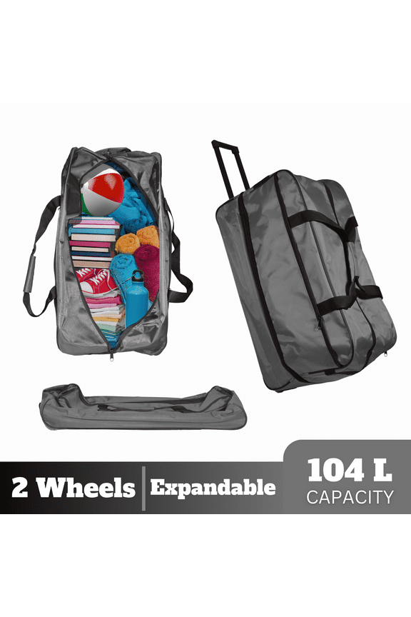 Rolling Duffle Bag Wheeled Rolling Expandable Suitcase Foldable 27.5 IN Gray