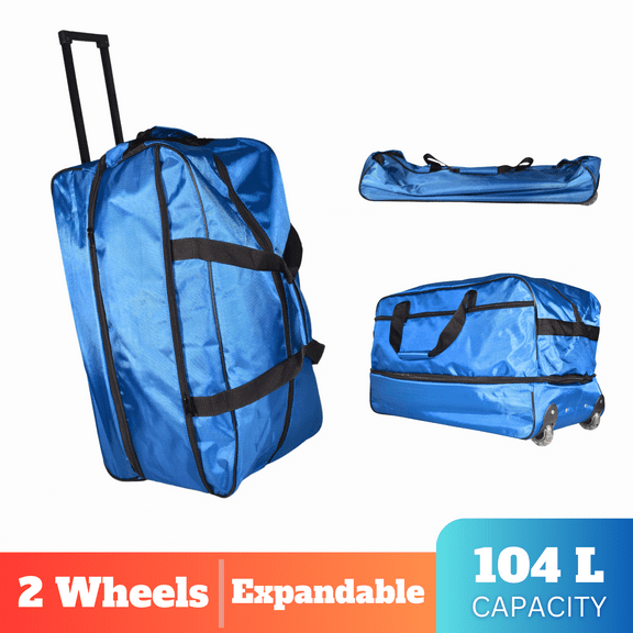 IronBar Wheeled Rolling Duffle Bag, Expandable, Telescopic Handle, Pockets, Foldable 27.5 in for Travel Weekender Luggage