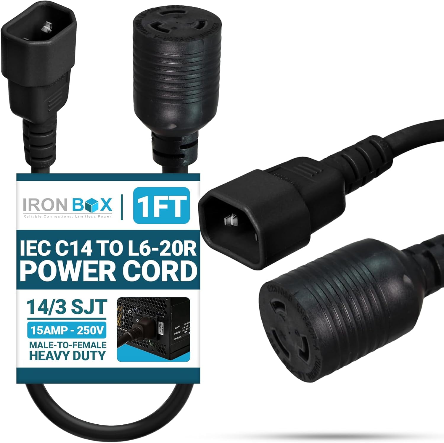 IronBox Electric IEC C14 to L6-20R Plug Adapter Power Cord - 15A,250V ...