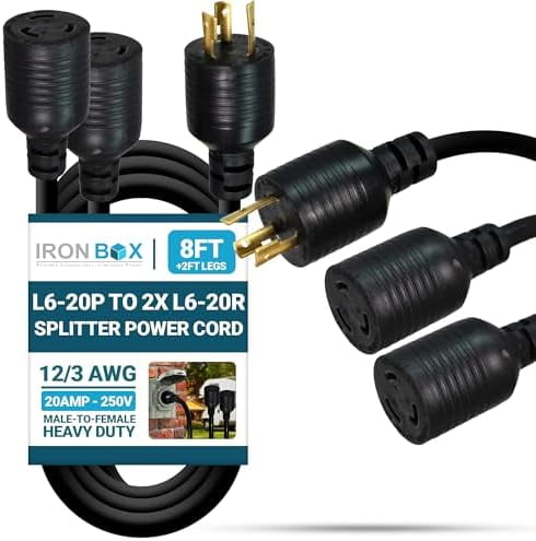 Cordon Séparateur 3 Prises L6-20R, 10 Pieds, 20A/250V - Boîte En Fer Iron Box