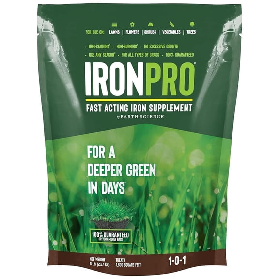 IronPro Fast Acting Lawn Garden Iron Supplement5 lbDeep Green Results for Grass, Flowers, Vegetables, & Shrubs, Non-Staining & Non-Burning, Easy Apply Formula, Covers 1600 Sq. Ft
