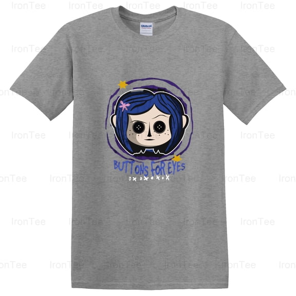 IronTee71 Buttons for Eyes, Coraline Inspired, Creepy Doll, Other Mother, Horror Film T-Shirt, for Unisex, up to size 5XL.