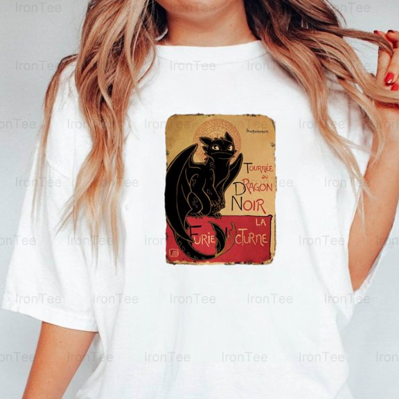 IronTee74 Le Dragon Noir, Black Dragon, Fantasy, Mythical Creature, French, Gothic, Dark T-Shirt, for Unisex, up to size 5XL.