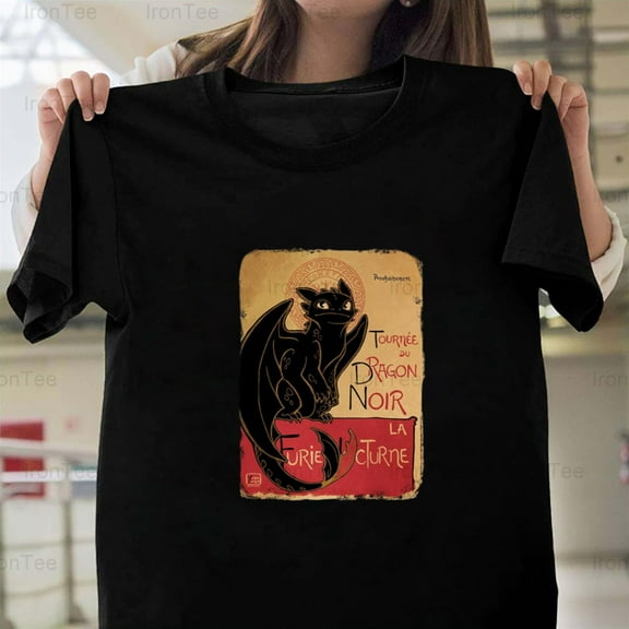 IronTee74 Le Dragon Noir, Black Dragon, Fantasy, Mythical Creature, French, Gothic, Dark T-Shirt, for Unisex, up to size 5XL.