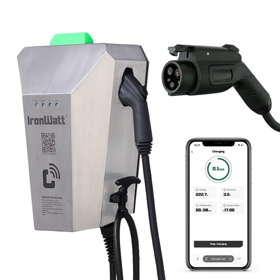 IronWatt Cyber Iron Series, 240V, 5-40A Pedestal Wall Mount Vehicle Charging Station with SAE J1772 Connector
