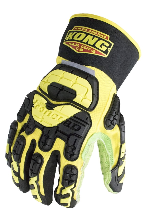 KONG SDX2-HAD-04-L High Abrasion Dexterity Oil and Gas Safety Impact Gloves, Large, Yellow/Black/Green