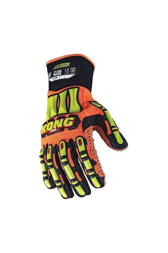 Mechanics Gloves, Nylon Back, Gauntlet, Orange, XL