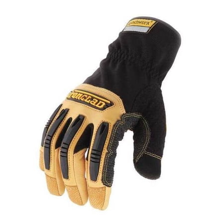 Ranchworx(R) Mechanics Gloves, Goatskin Leather Palm, Nylon, Spandex Back, 2XL, Black/Tan