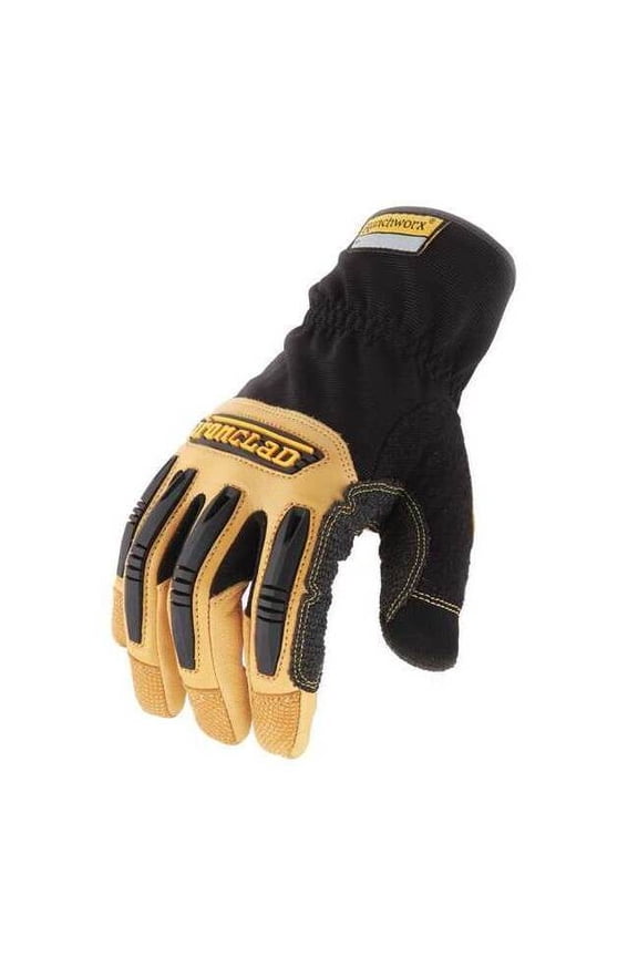 Ranchworx(R) Mechanics Gloves, Goatskin Leather Palm, Nylon, Spandex Back, 2XL, Black/Tan