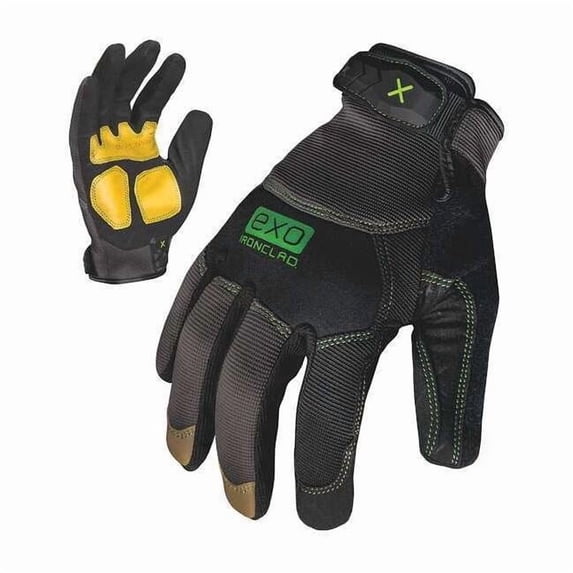 EXO Mechanics Gloves, Genuine Leather Palm, Polyester Back, 2XL, Black/Green