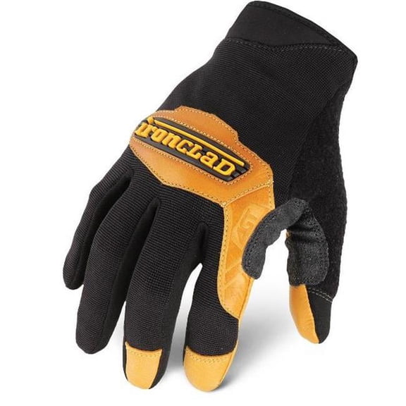 Ranchworx(R) Mechanics Gloves, Goatskin Leather Palm, Nylon, Spandex Back, 2XL, Black/Tan